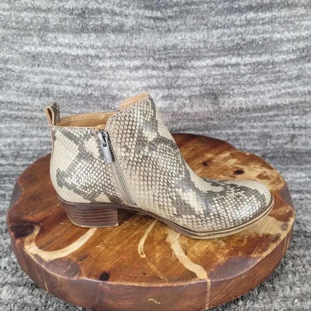 Lucky Brand Basel Bootie Womens 6 Snake Print Double Zip Leather‎ Ankle Boots